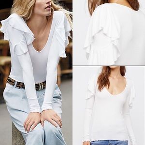 Free People On Rewind Lettuce Ruffle Sleeve Top